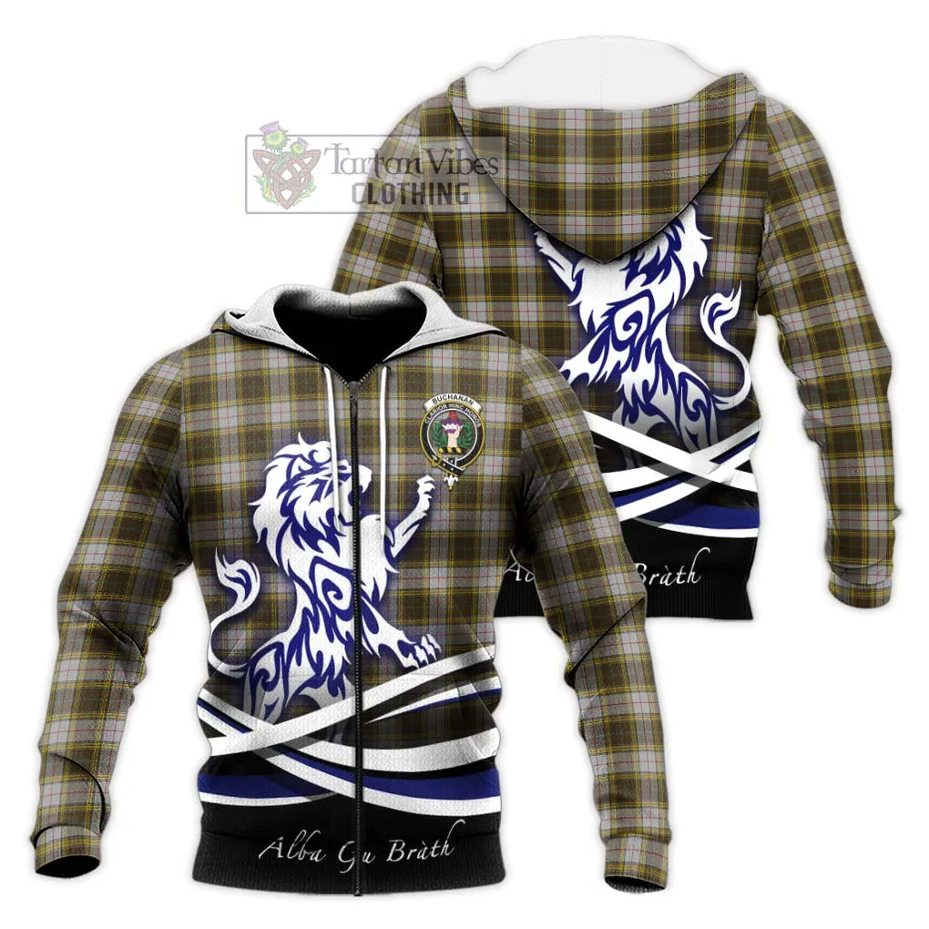 Buchanan Dress Tartan Knitted Hoodie with Alba Gu Brath Regal Lion Emblem