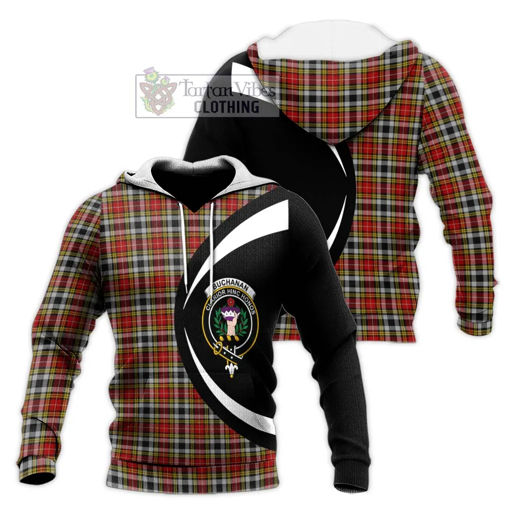 Buchanan Old Dress Tartan Knitted Hoodie with Family Crest Circle Style