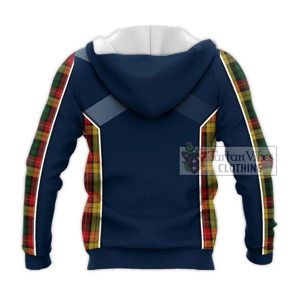 Buchanan Tartan Knitted Hoodie with Family Crest and Lion Rampant Vibes Sport Style