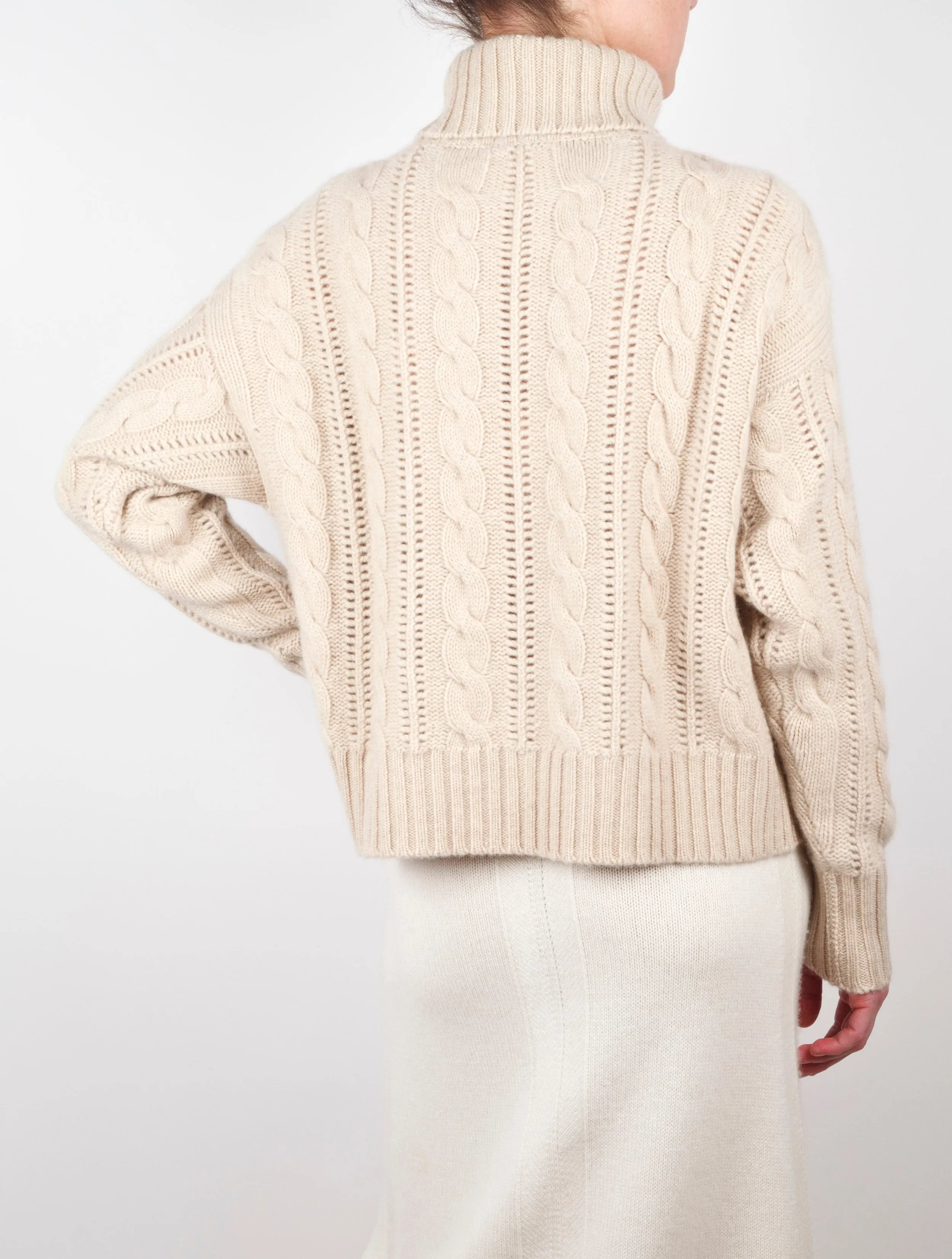 Cable Knit Polo Neck Cashmere Sweater