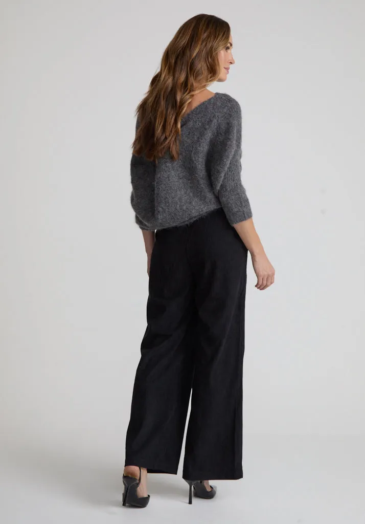 Catherine Wide Leg Corduroy Trouser In Black