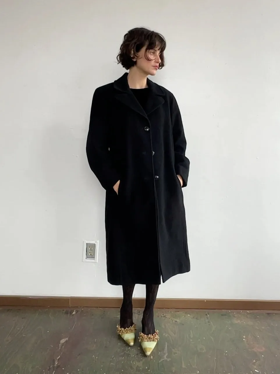 Classic Black Cashmere Blend Coat (L)