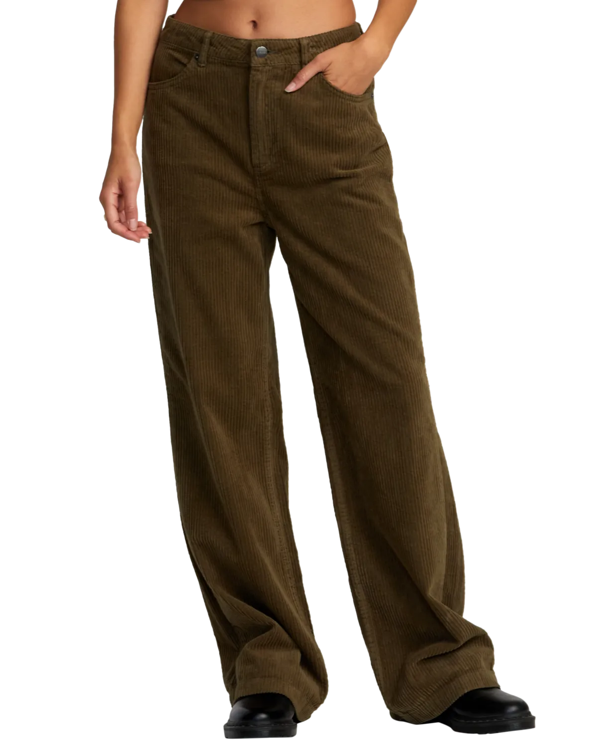 Coco Corduroy Wide Leg Trousers in Dark Olive