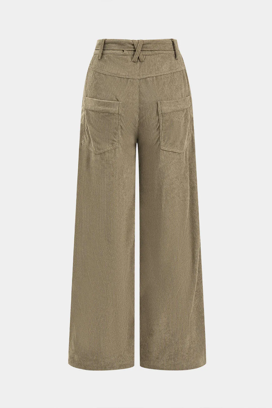 Corduroy Tie Front Wide Leg Trousers