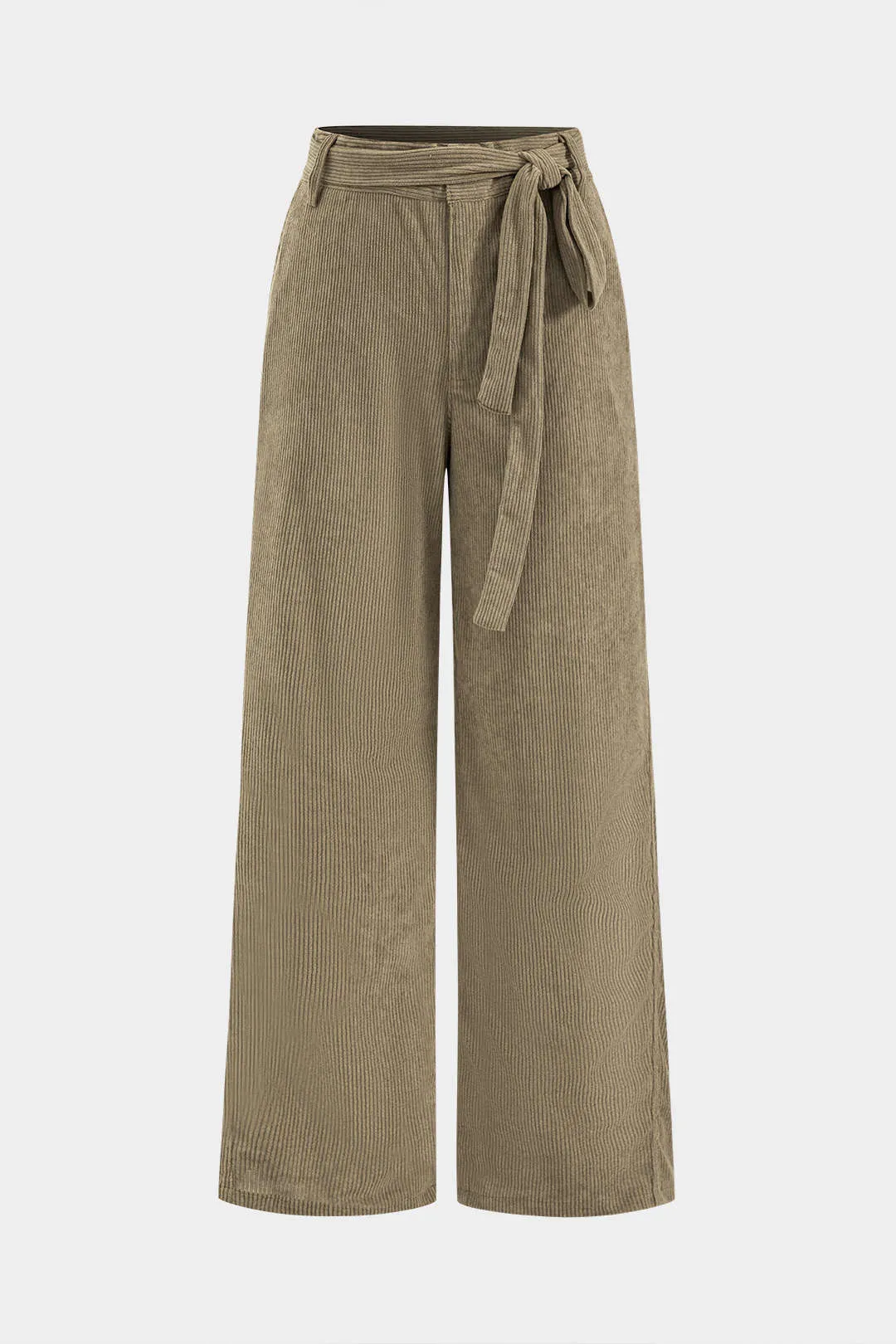 Corduroy Tie Front Wide Leg Trousers