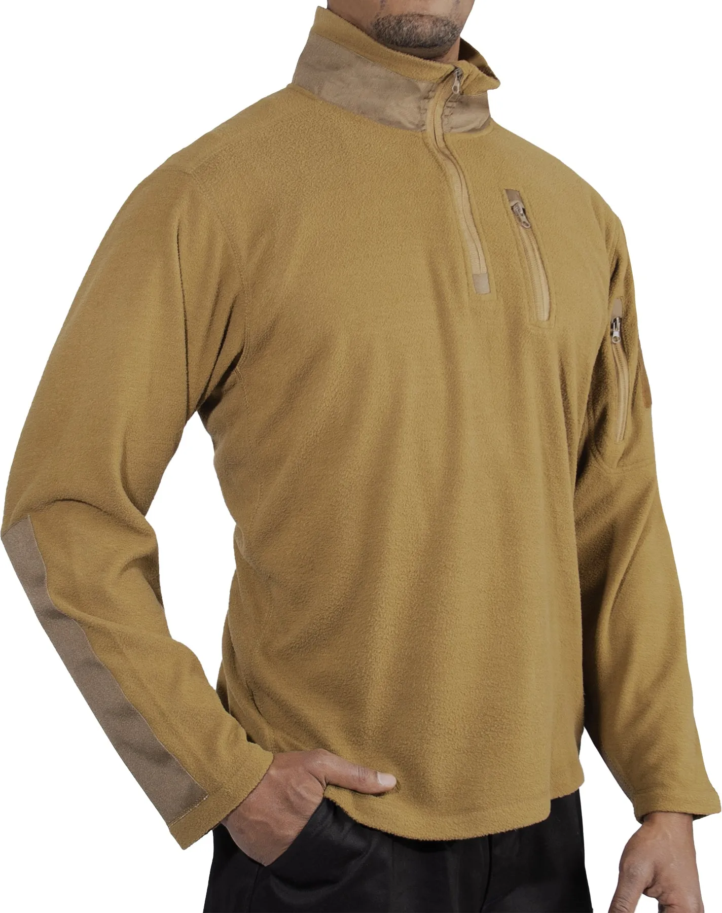 Coyote Brown Fleece Quarter Zip Sweatshirt Lightweight Pullover Uniform Duty Top Warm Jacket