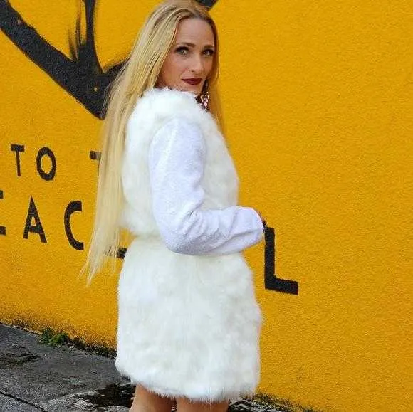 Cream Faux Fur Coat Vest