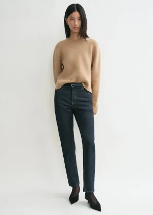 Cropped crew-neck knit camel