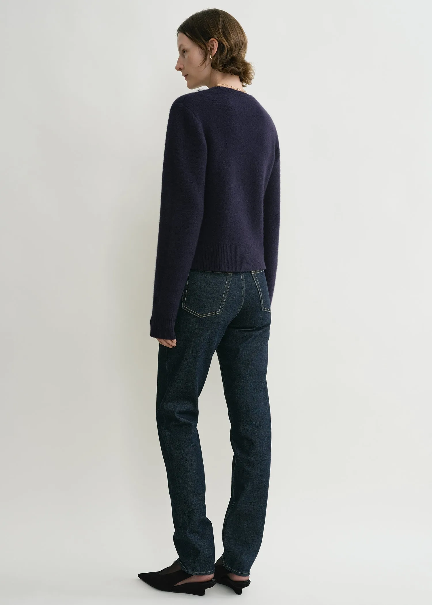 Cropped crew-neck knit navy