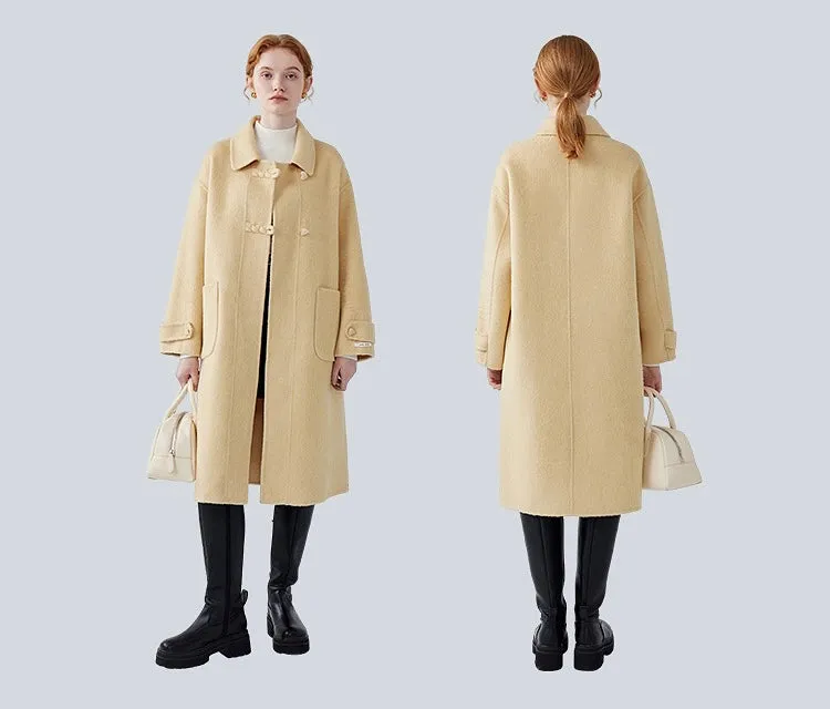 Double-sided cashmere wool coat for women, age-reducing yellow wool coat