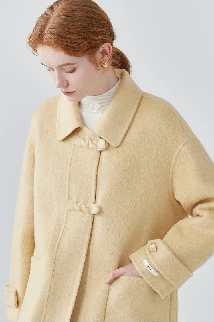 Double-sided cashmere wool coat for women, age-reducing yellow wool coat