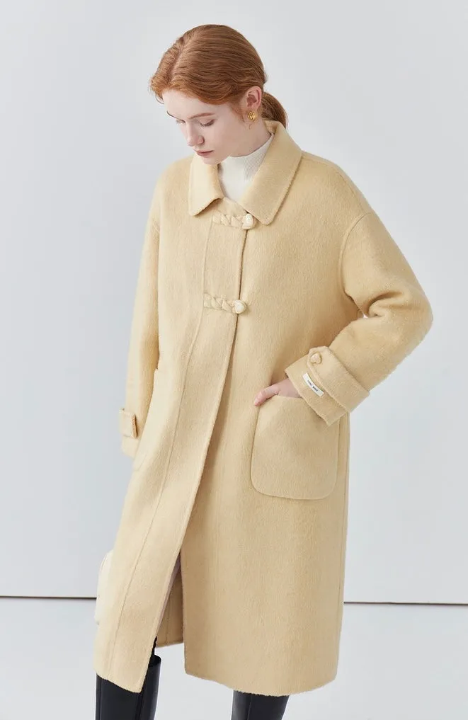 Double-sided cashmere wool coat for women, age-reducing yellow wool coat