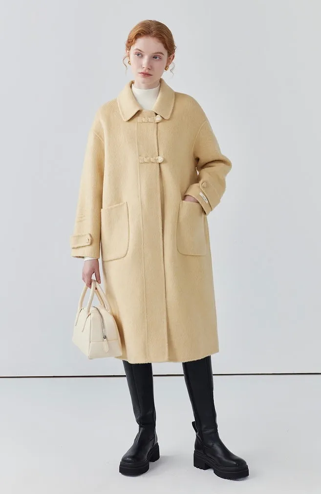 Double-sided cashmere wool coat for women, age-reducing yellow wool coat