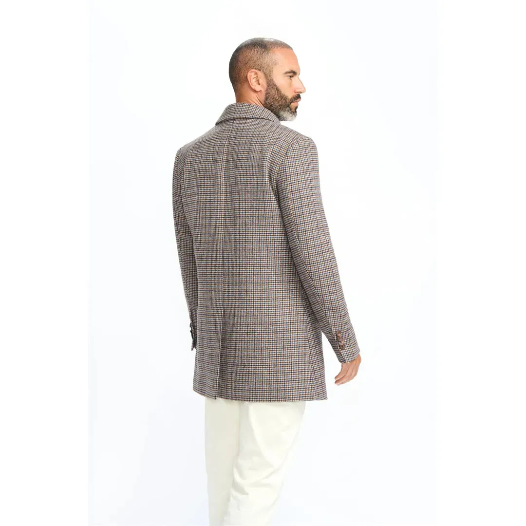 Eddie - Men's Tan Brown Wool Blend Tweed Overcoat