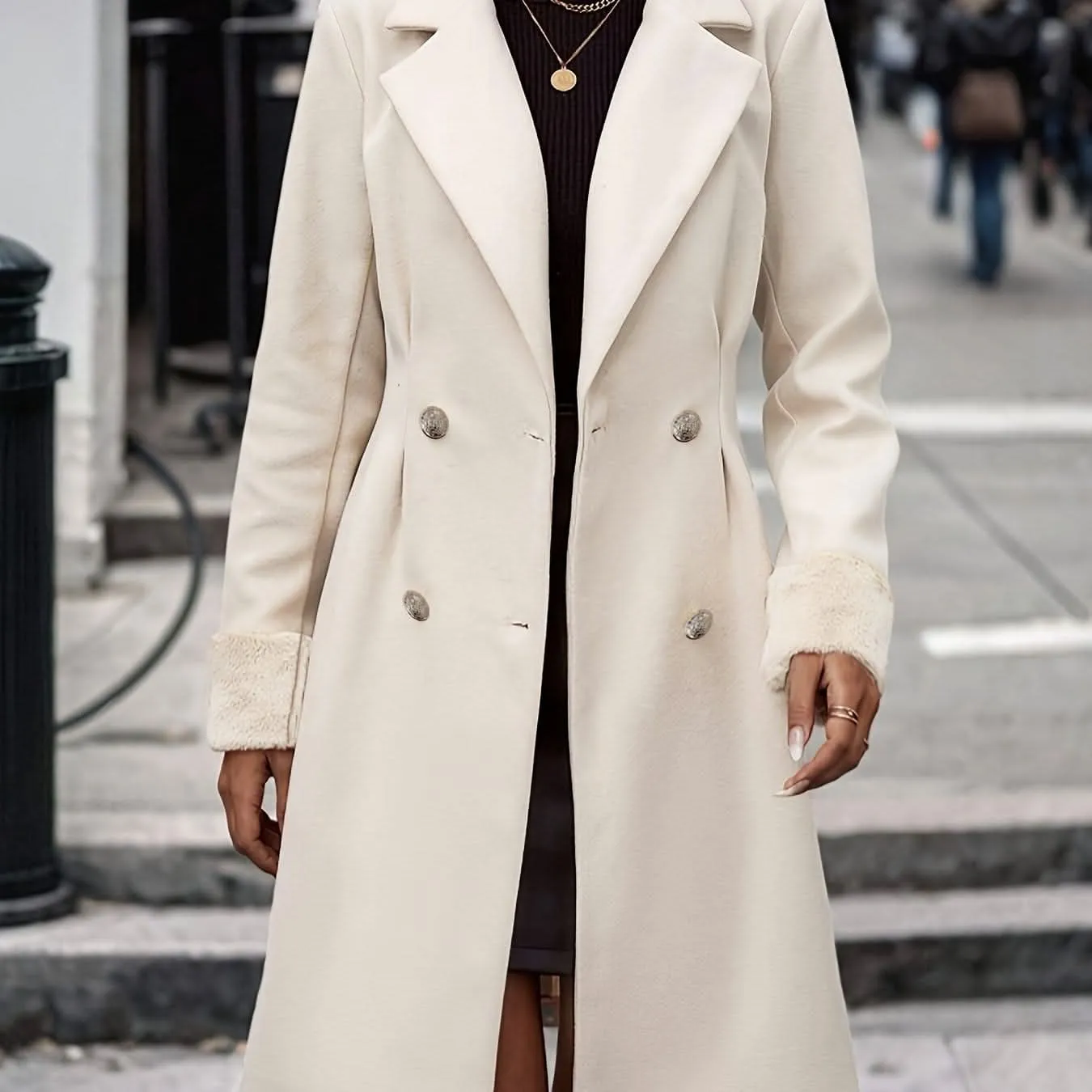 Elegant Double-Breasted Wool Blend Overcoat