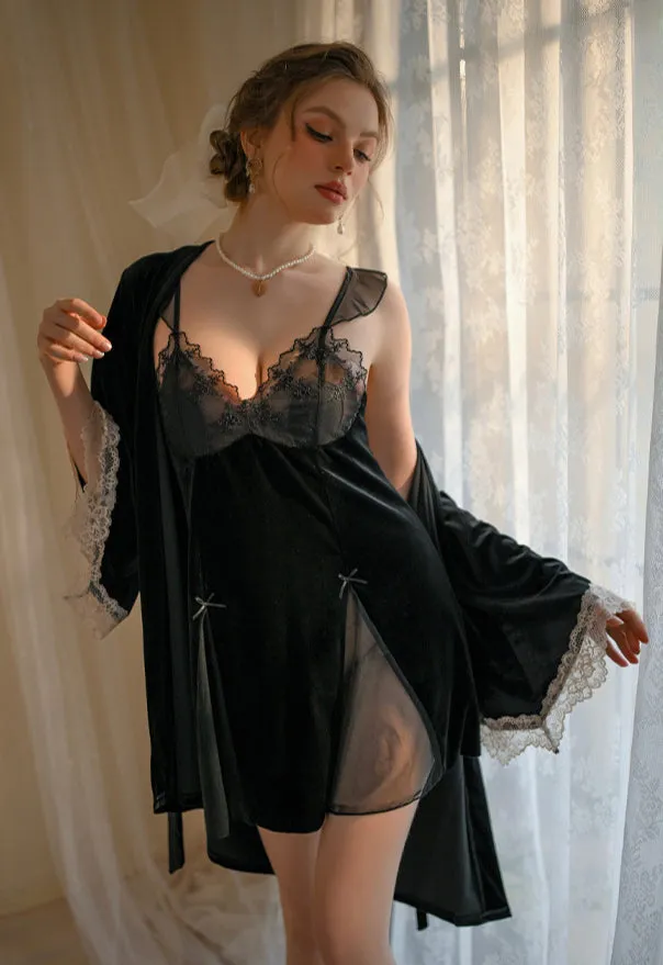 Elegant Velvet Lingerie Set, Velvet Pajama, Exquisite Robe, Dreaming Lingerie, Nightwear