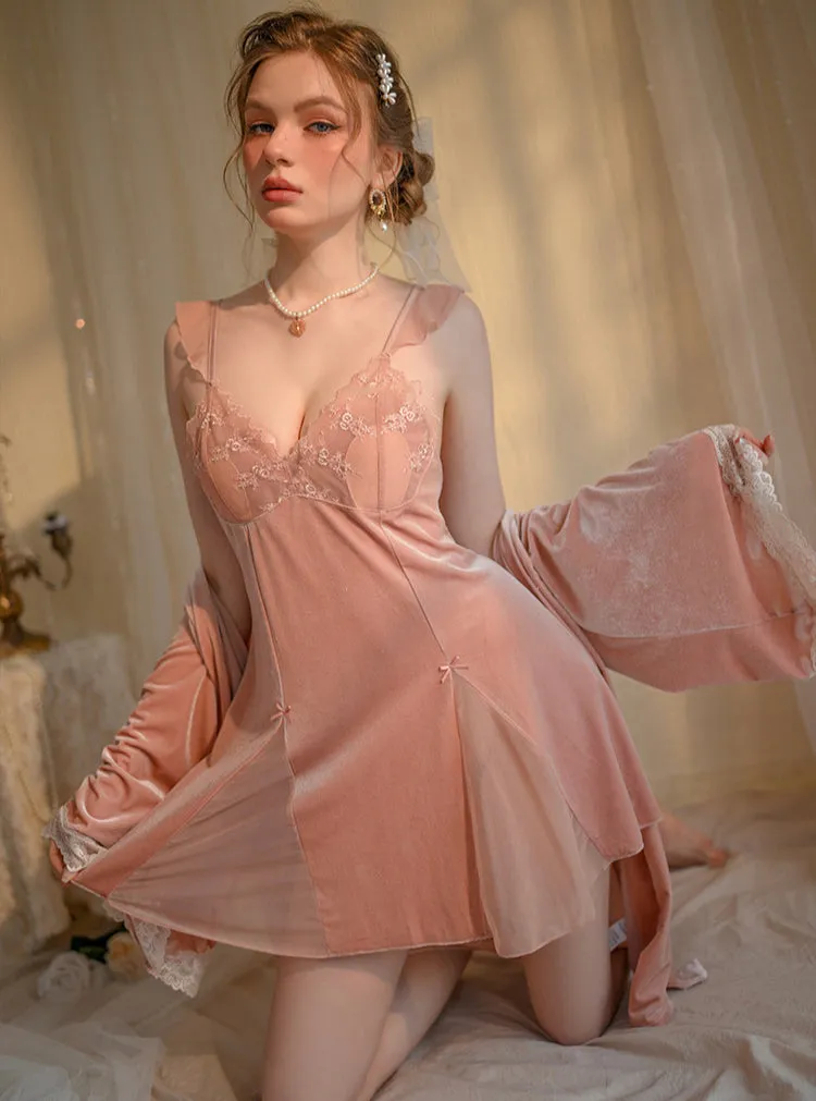 Elegant Velvet Lingerie Set, Velvet Pajama, Exquisite Robe, Dreaming Lingerie, Nightwear