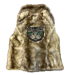 Embellished Gold Cat faux fur vest