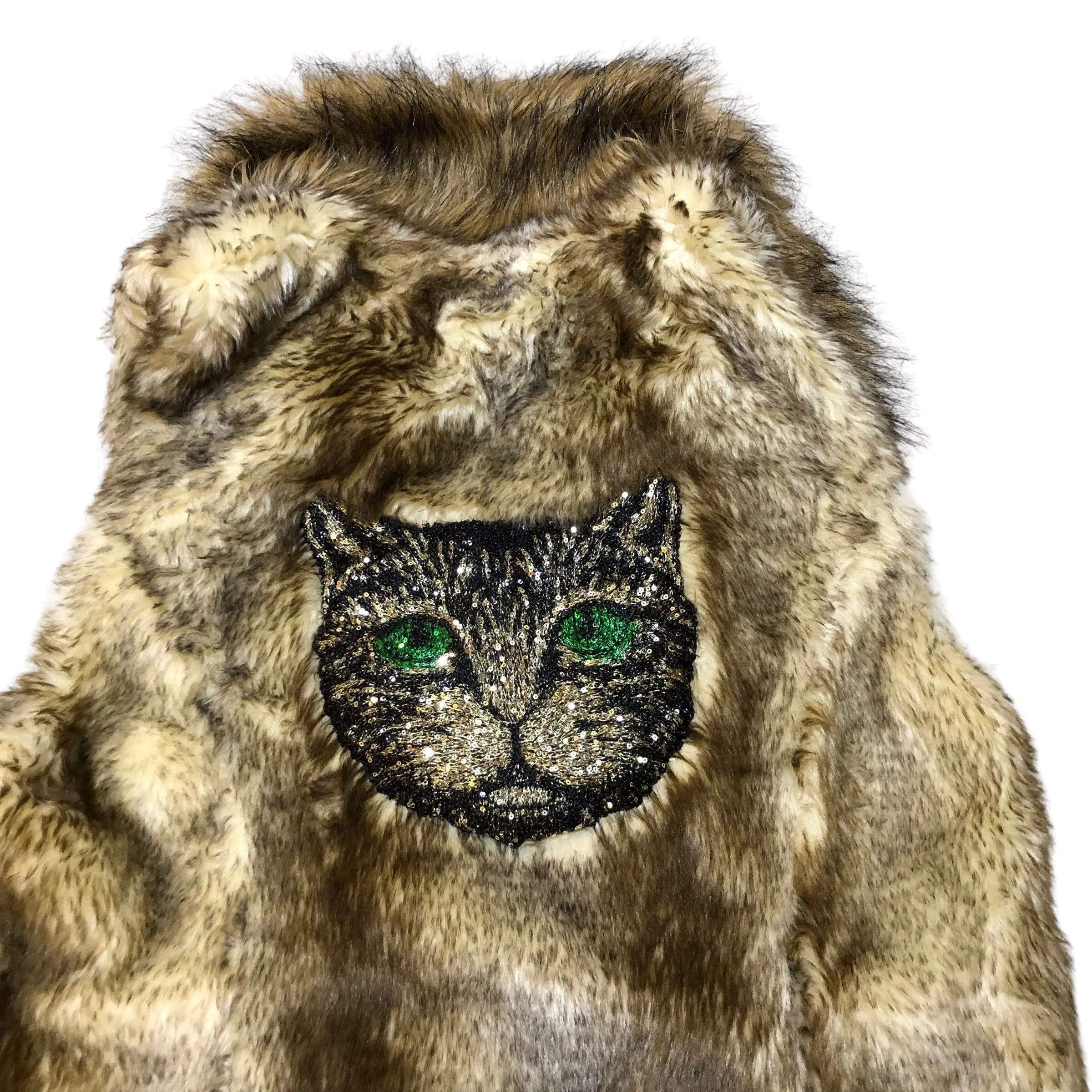 Embellished Gold Cat faux fur vest