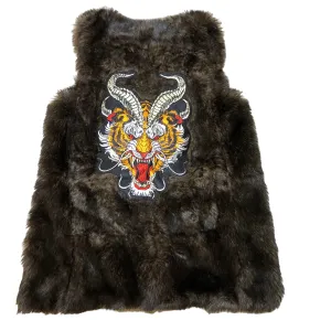 Embellished Tiger Dragon faux fur vest