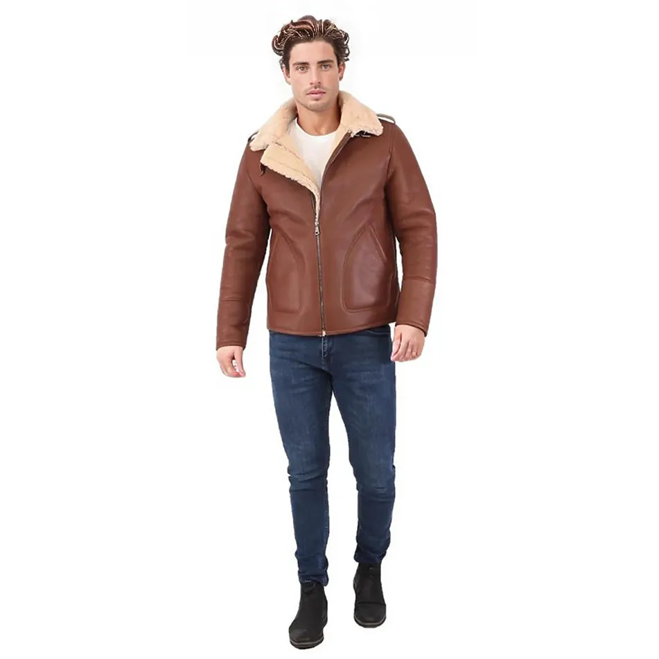 Eric Men's Natural Shearling Real Fur Leather Coat