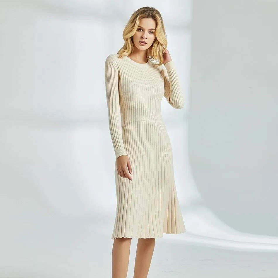 FashionSierra - Long Knitted Sweater Dress for Women Casual Winter Sweater Dress