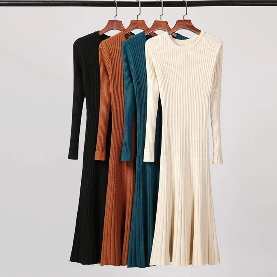 FashionSierra - Long Knitted Sweater Dress for Women Casual Winter Sweater Dress