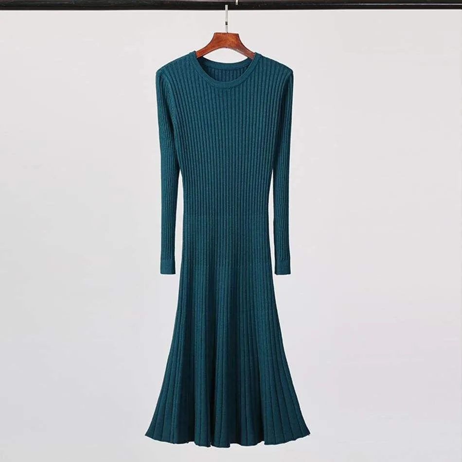 FashionSierra - Long Knitted Sweater Dress for Women Casual Winter Sweater Dress