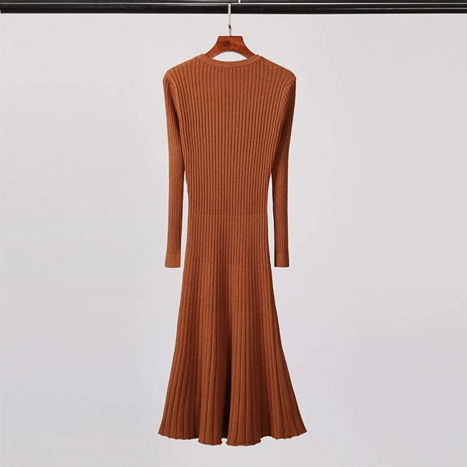 FashionSierra - Long Knitted Sweater Dress for Women Casual Winter Sweater Dress