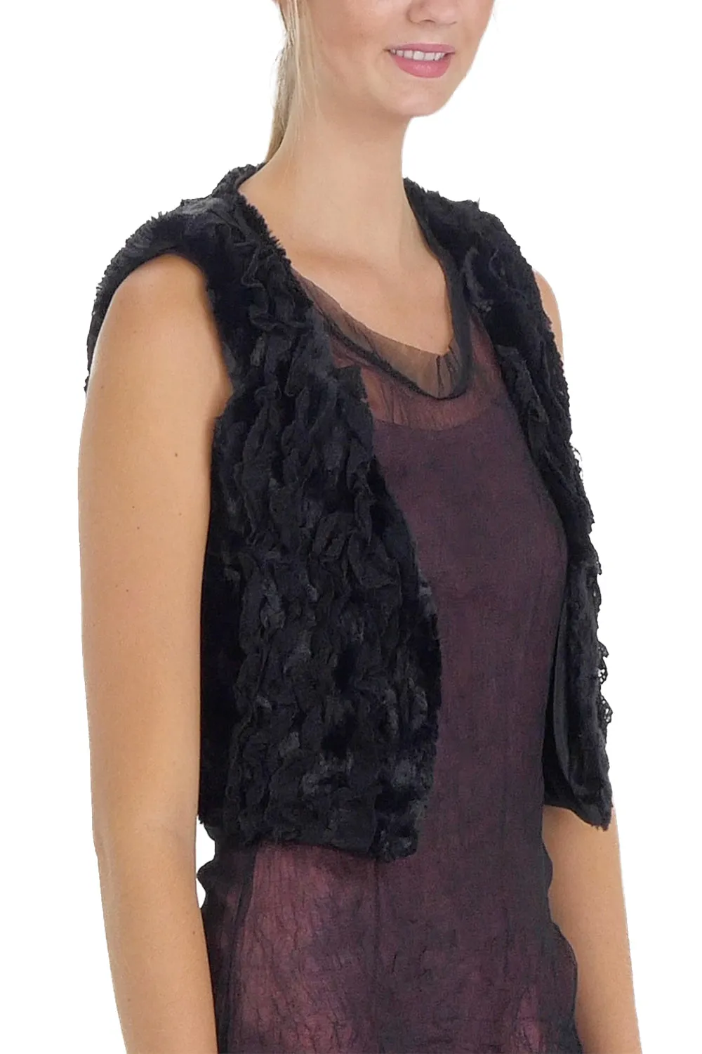 Faux Fur Lace Trimmed Mini Bolero Vest