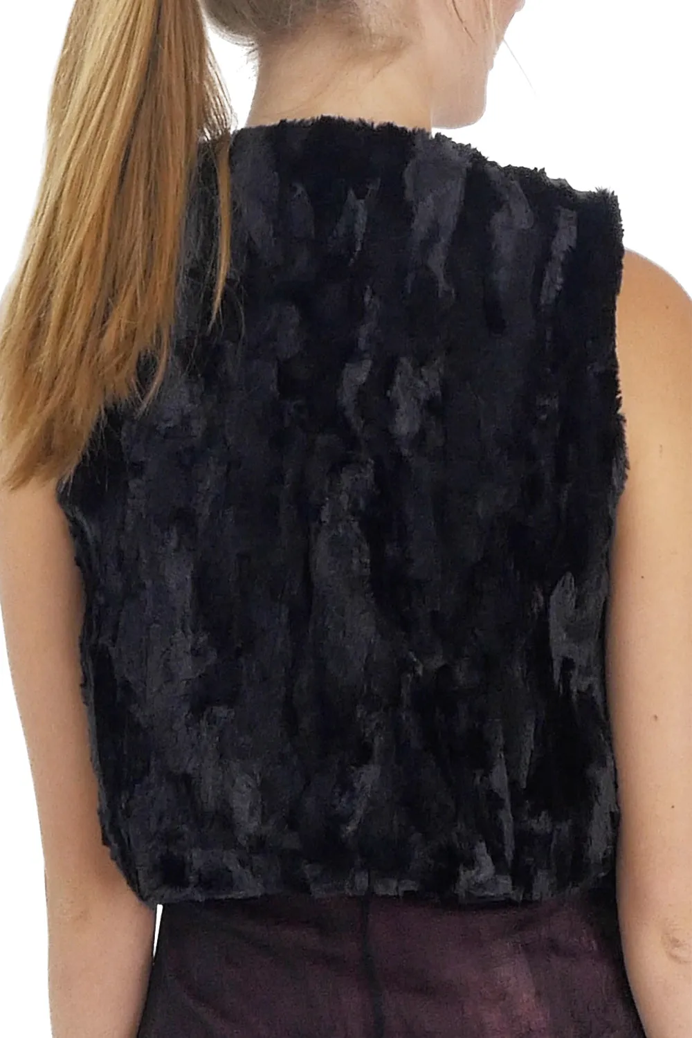 Faux Fur Lace Trimmed Mini Bolero Vest