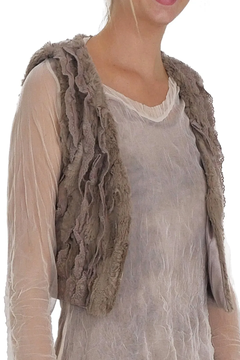 Faux Fur Lace Trimmed Mini Bolero Vest