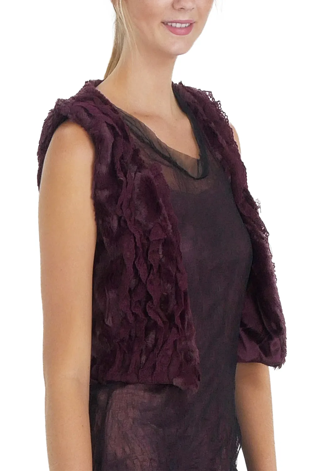 Faux Fur Lace Trimmed Mini Bolero Vest