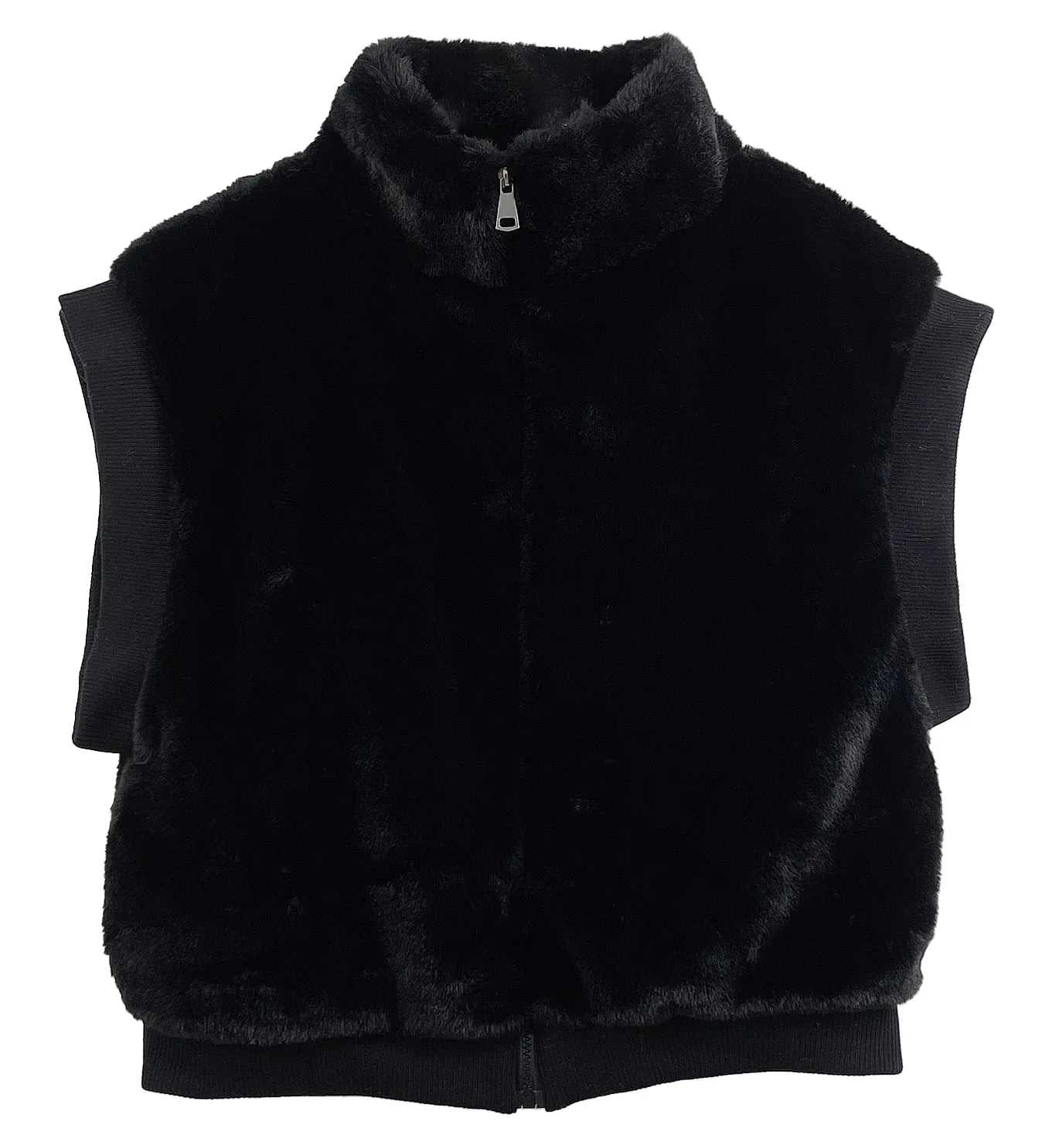 Faux Fur Rib Sleeve Vest