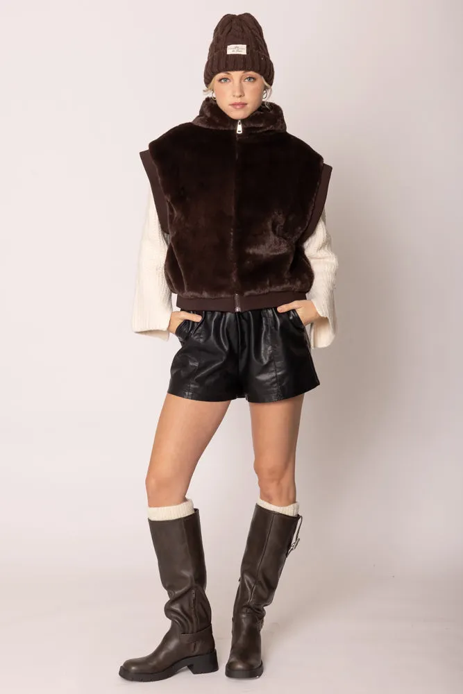 Faux Fur Rib Sleeve Vest