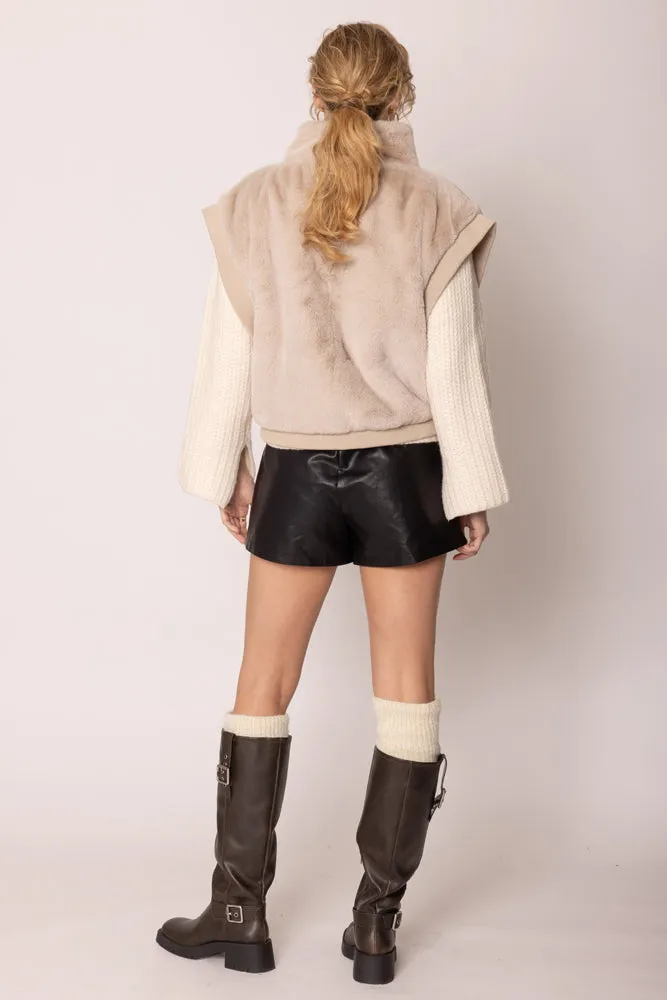 Faux Fur Rib Sleeve Vest