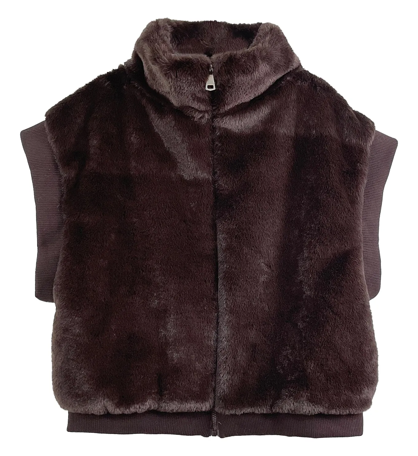 Faux Fur Rib Sleeve Vest