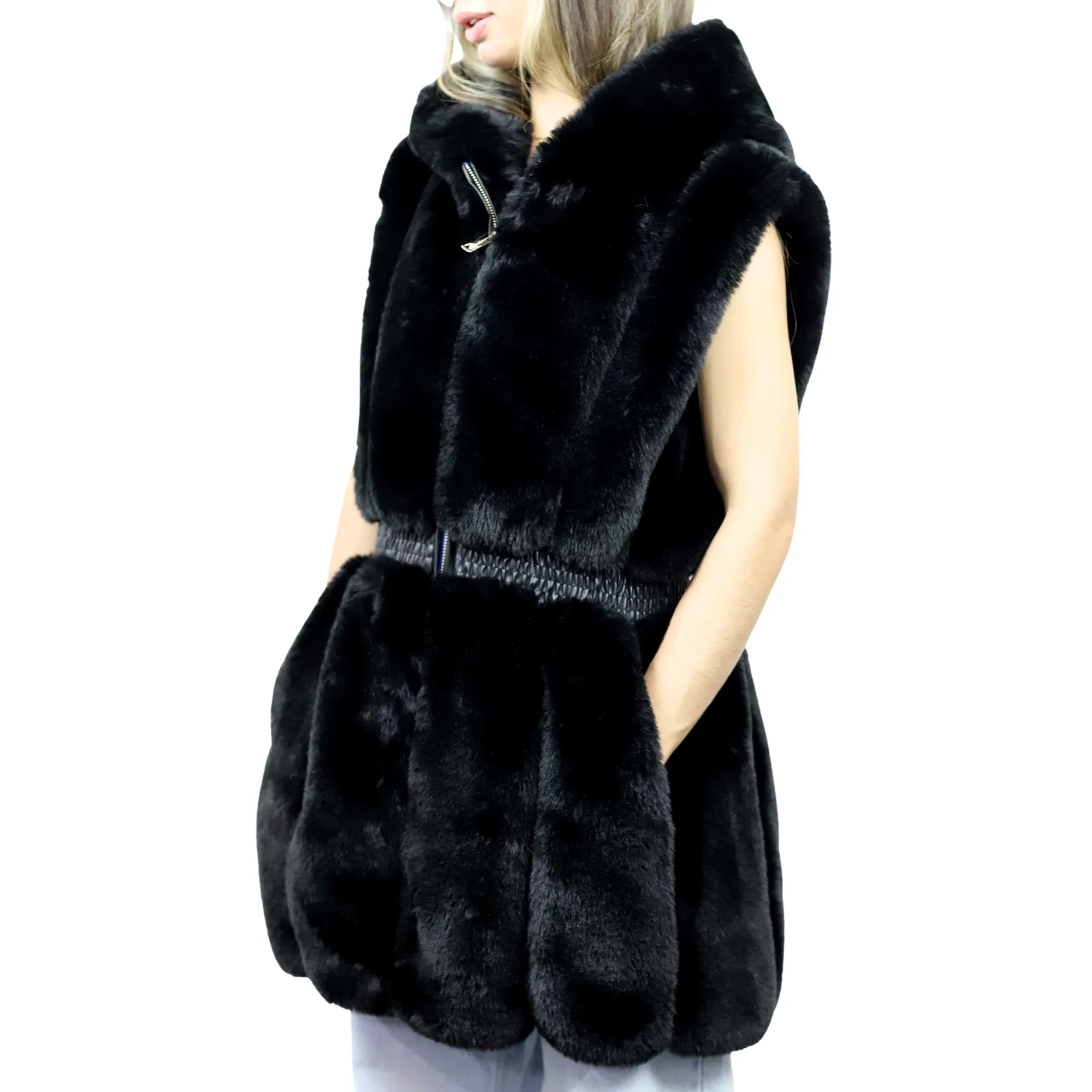 Faux Fur Vest  - Black