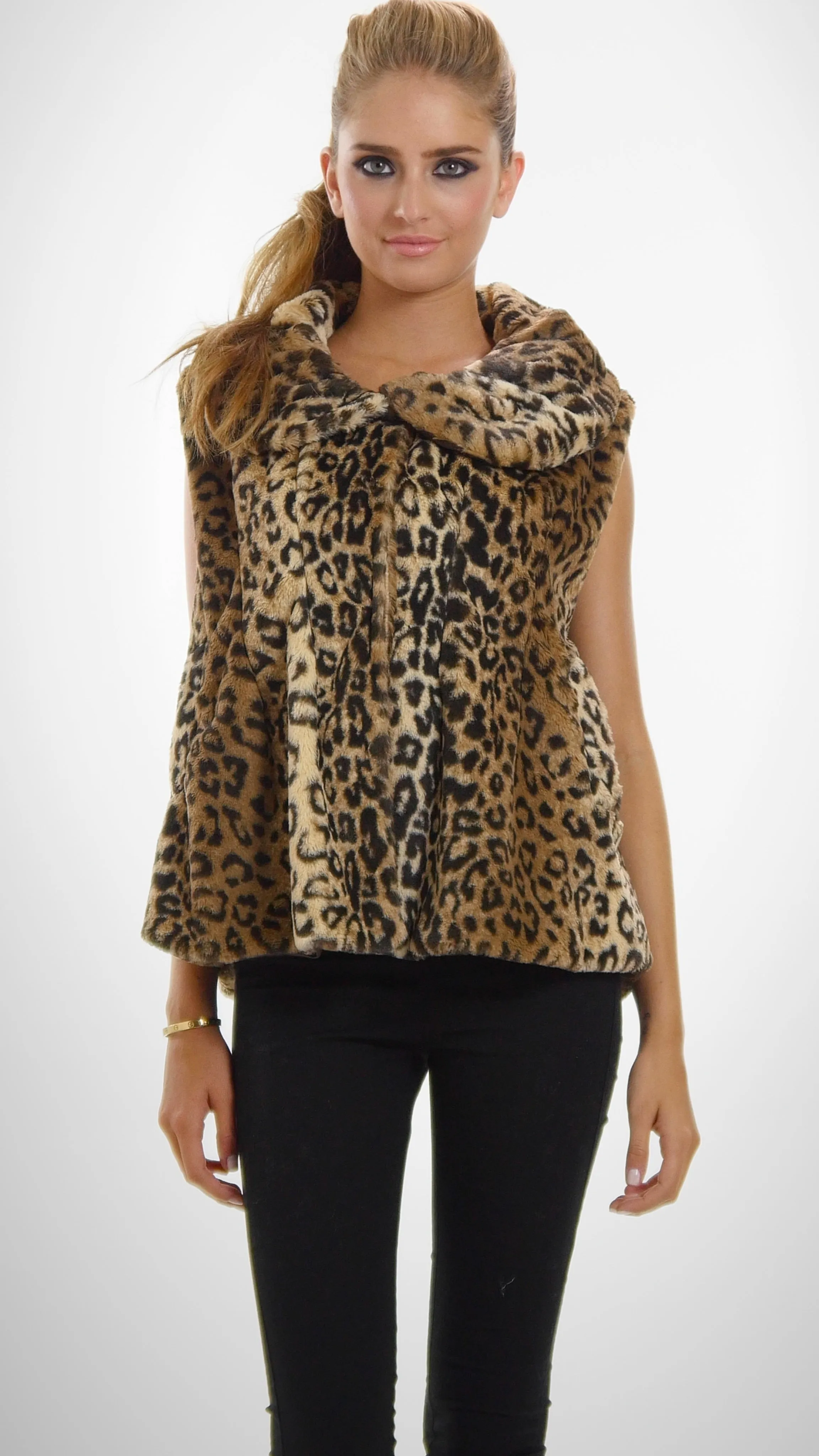 Flare Faux Fur Button Down Vest