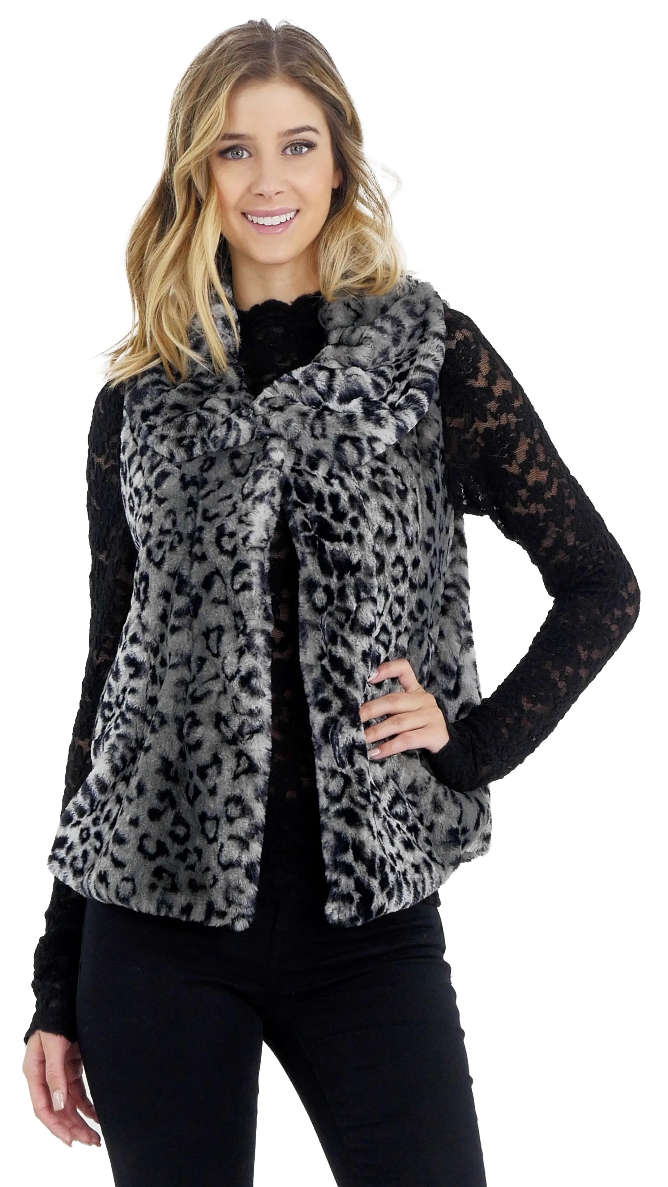 Flare Faux Fur Button Down Vest