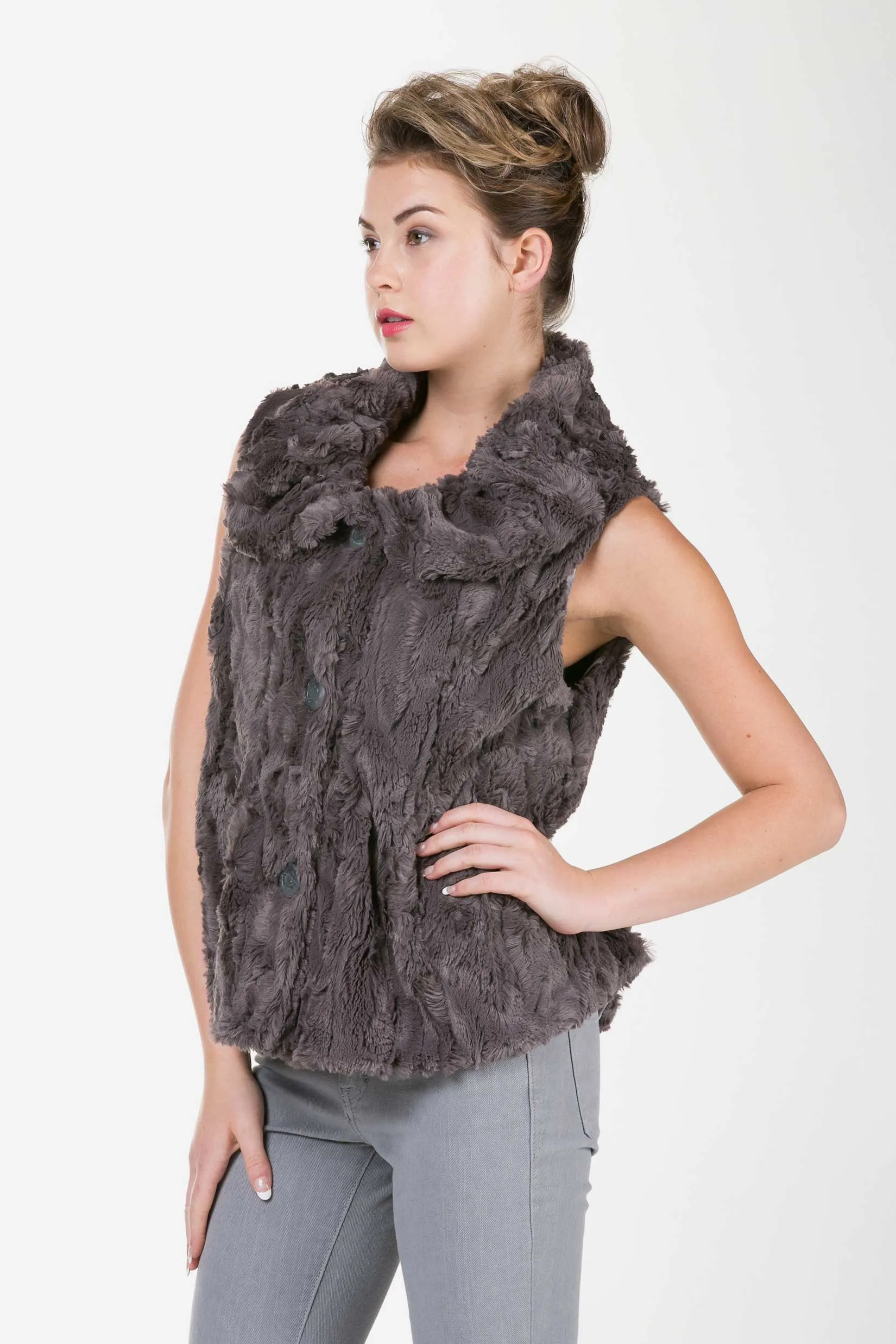 Flare Faux Fur Button Down Vest