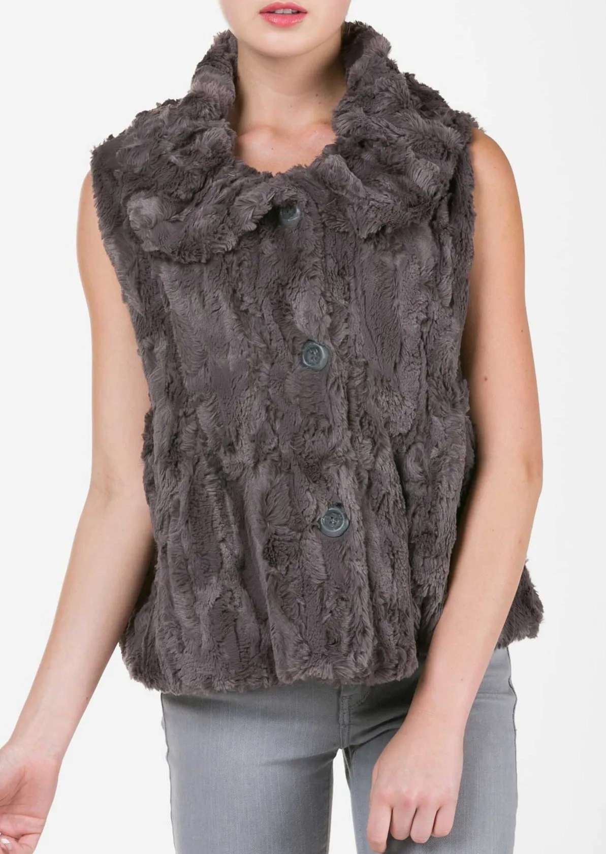 Flare Faux Fur Button Down Vest