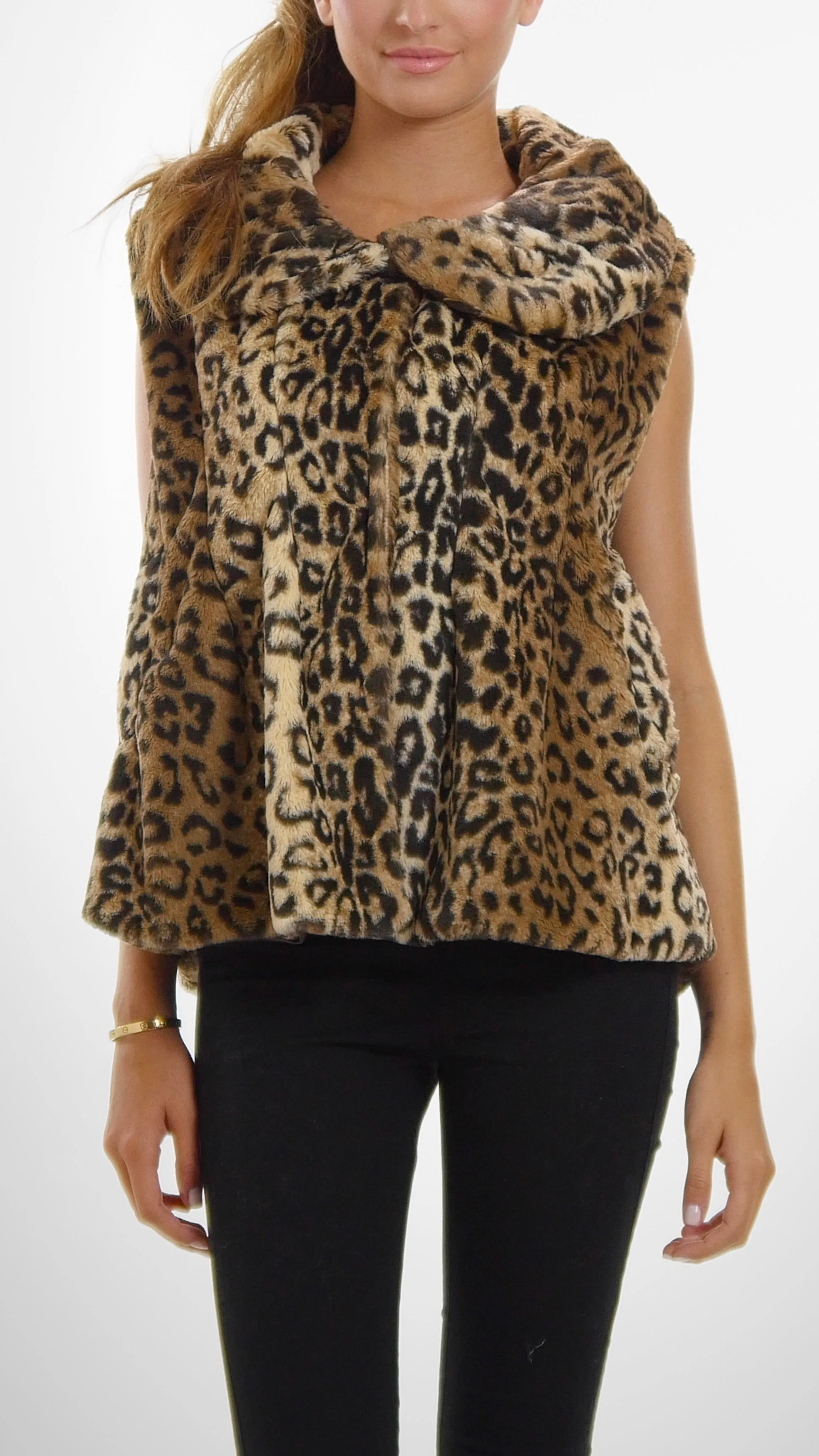 Flare Faux Fur Button Down Vest