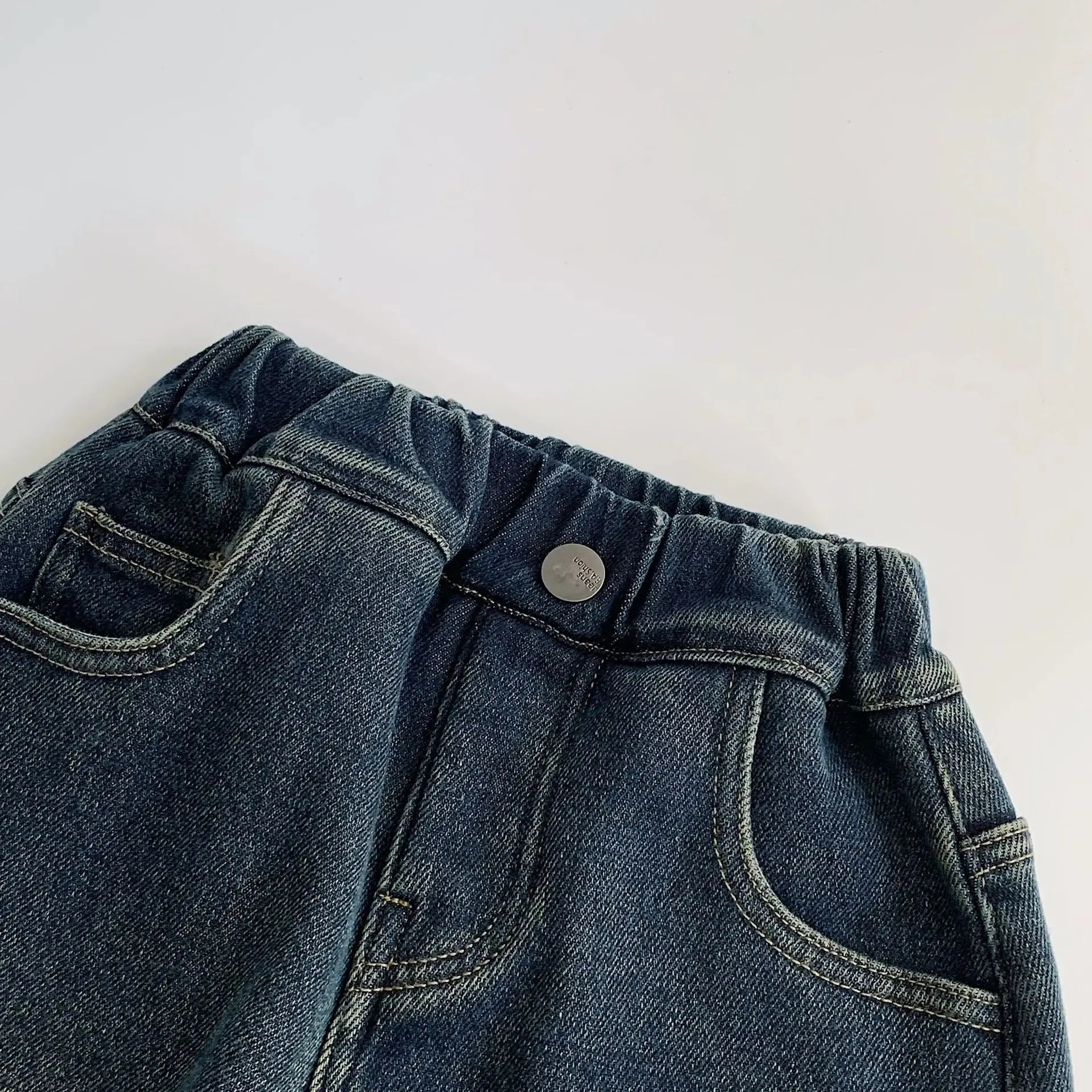 Fleece-Lined Cartoon-Pocket Denim Pants