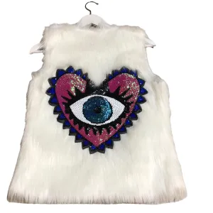 Glitter heart embellished faux fur vest