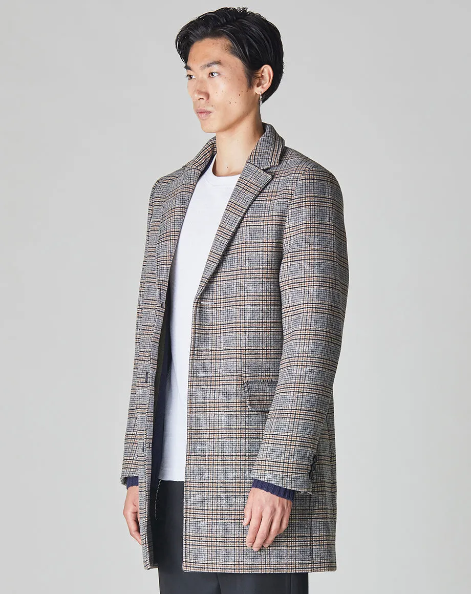 GODIN CHECK MENS OVERCOAT | GREY