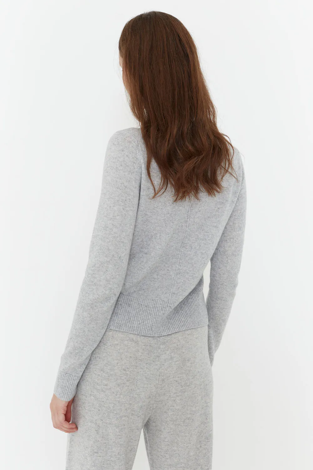 Grey-Marl Wool-Cashmere Cropped Sweater