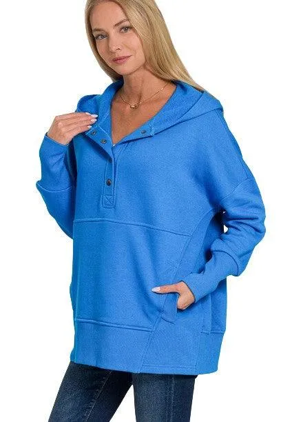 Half Snap Loose Fit Hooded Pullover