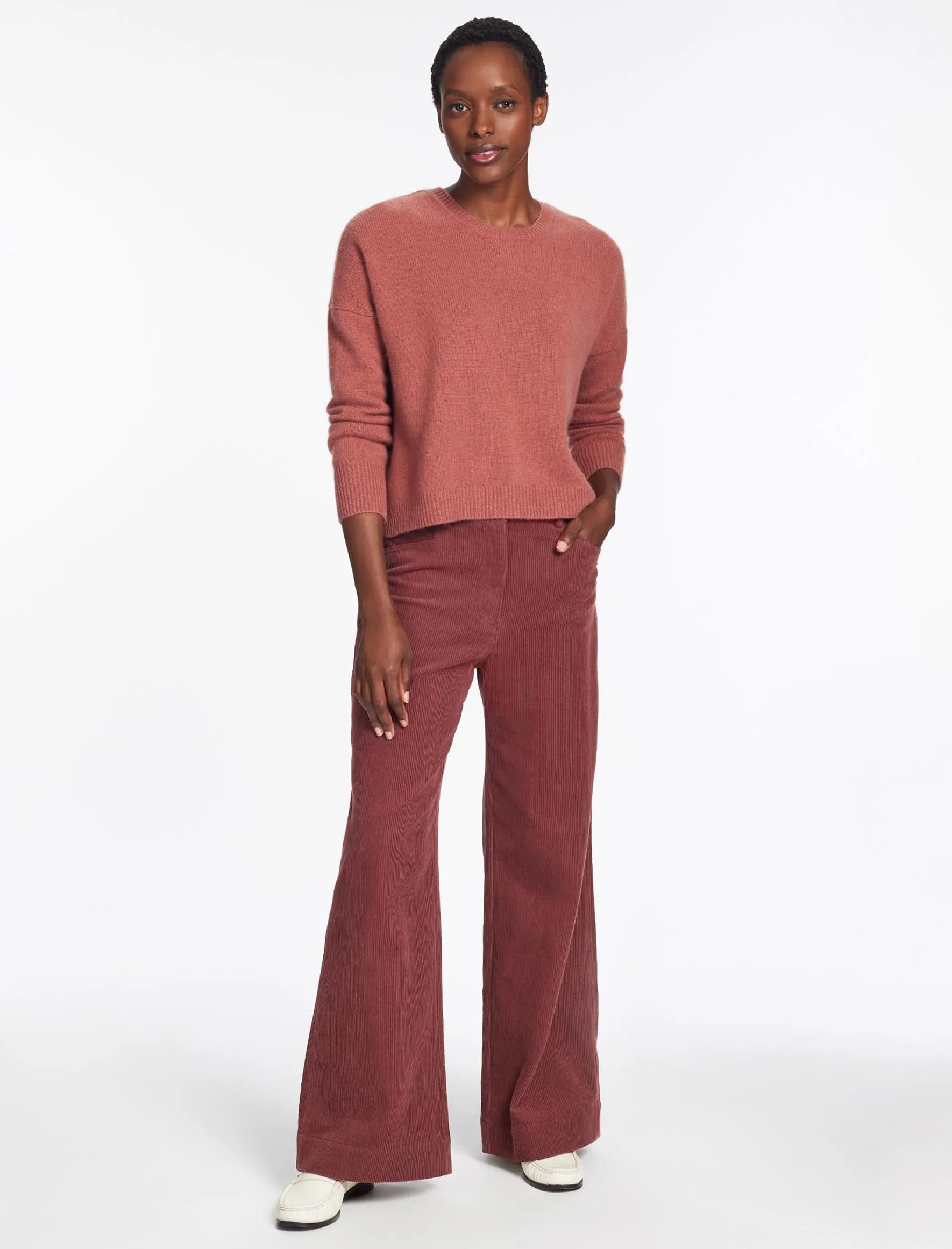 Hayden Corduroy Wide Leg Trouser - Dark Rose