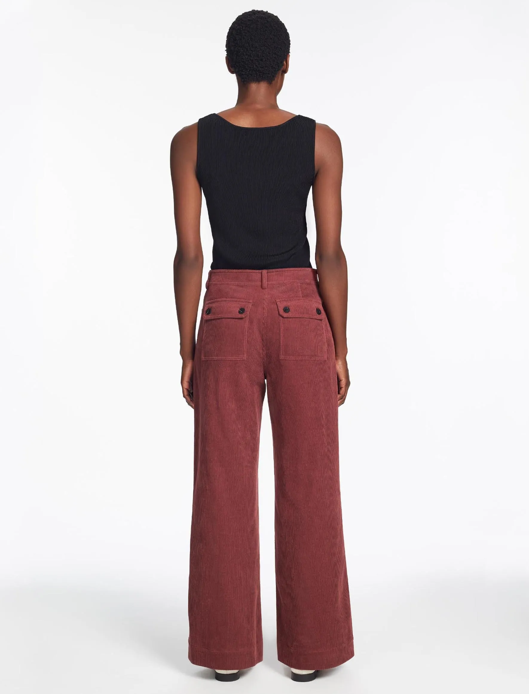 Hayden Corduroy Wide Leg Trouser - Dark Rose